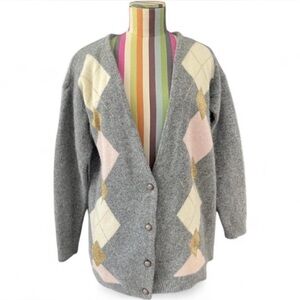 Vintage Claudia D. Lambswool Angora Blend Argyle Cardigan Sweater